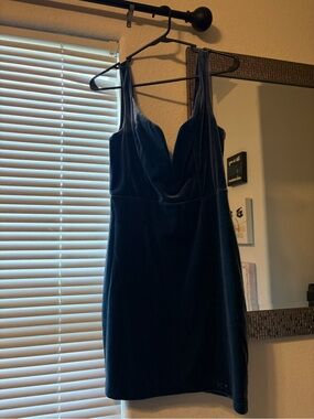 Express Velvet Deep Blue Mini Dress with V-Neck